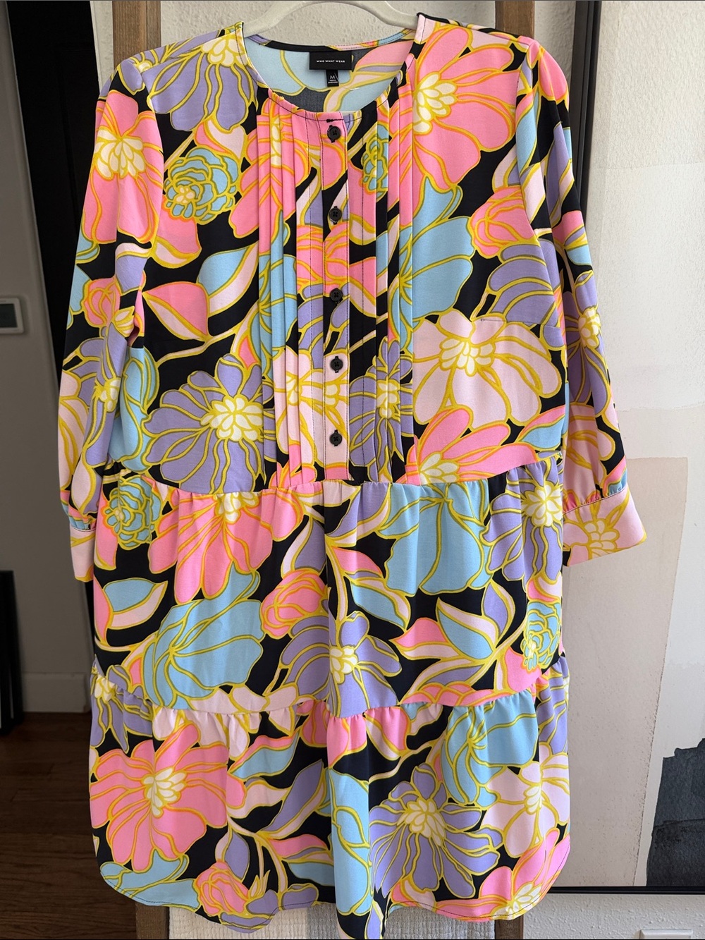 Who What Wear Pink and Yellow Floral Print Tunic